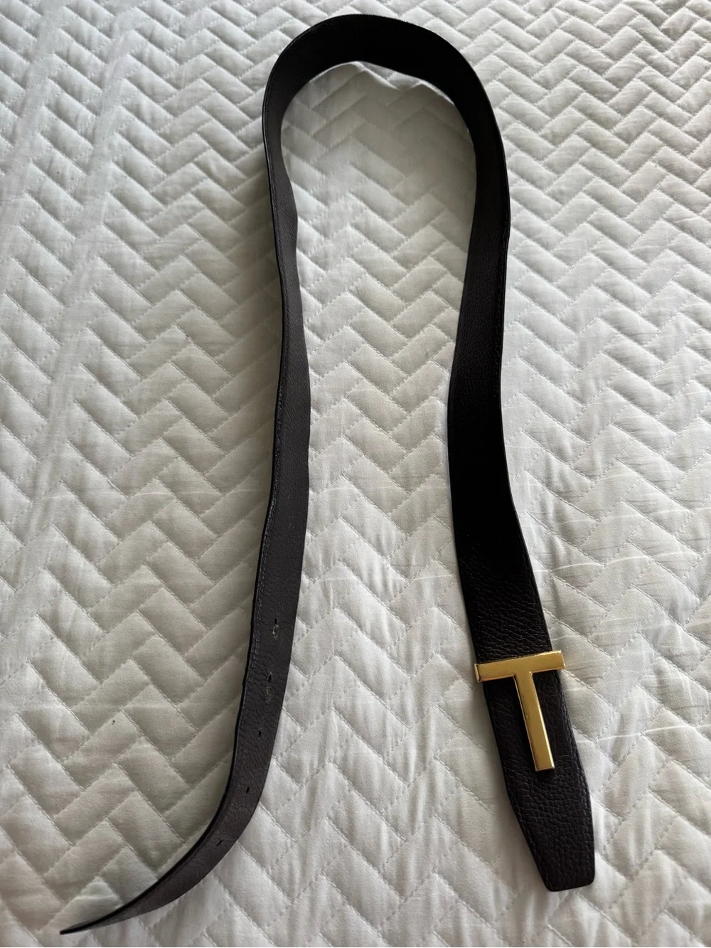 Tom Ford Signature T Buckle Grain Leather Belt Reversible Black Brown, Size 95